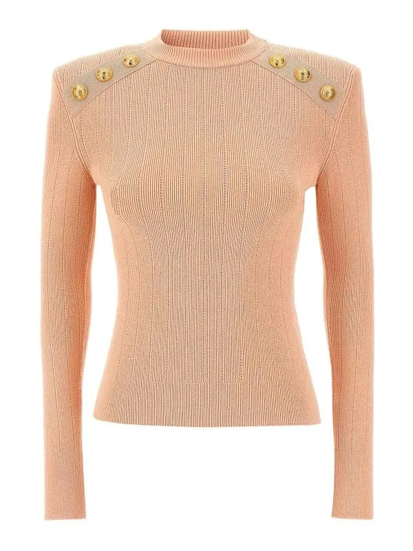 Balmain Pull Col Rond - Couleur Chair - Femme | EF1KD001KB070LB