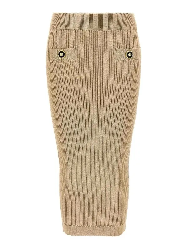 Balmain Jupe Midi - Beige - Beige - Femme | EF1LD022KI100DC