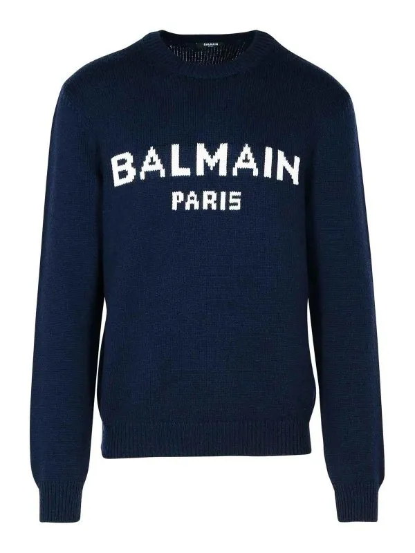 Balmain Pull Col Rond - Bleu - Bleu - Homme | DH1KD000KG97SAJ