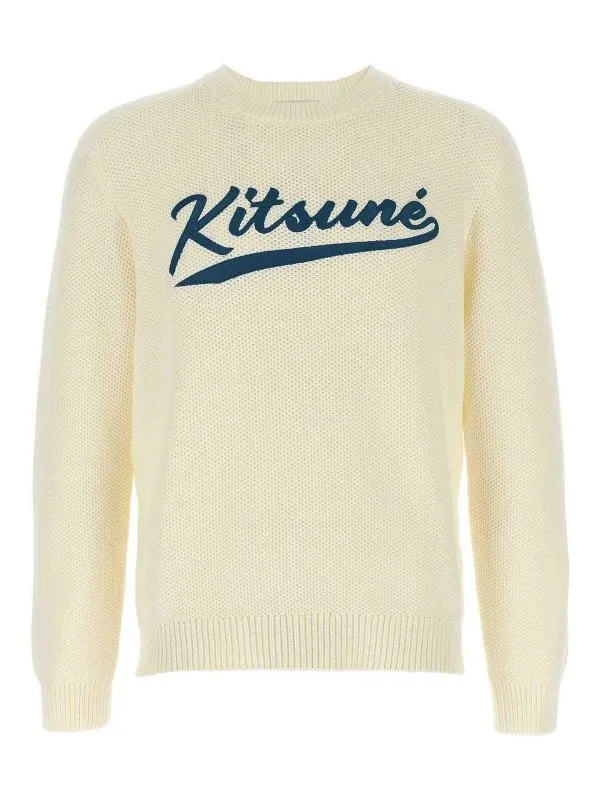 Maison Kitsuné Pull Col Rond - Blanc - Blanc | OM00808KT1137P204