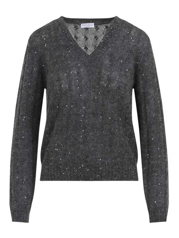 Brunello Cucinelli Pull À Col V - Gris - Gris | MPG731302PC3595