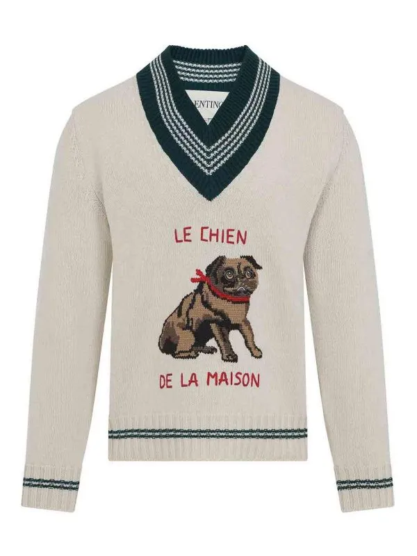 Valentino Pull Col Rond - Crème - Crème - Homme | 7V3KC35EB2M581