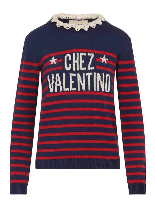 Valentino Pull Col Rond - Bleu - Bleu - Femme | 7B3KC67D9KEBP3