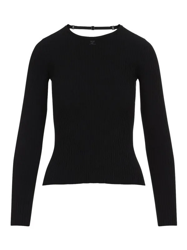 Courreges Pull Col Rond - Noir - Noir - Femme | 125MPU105FI00019999