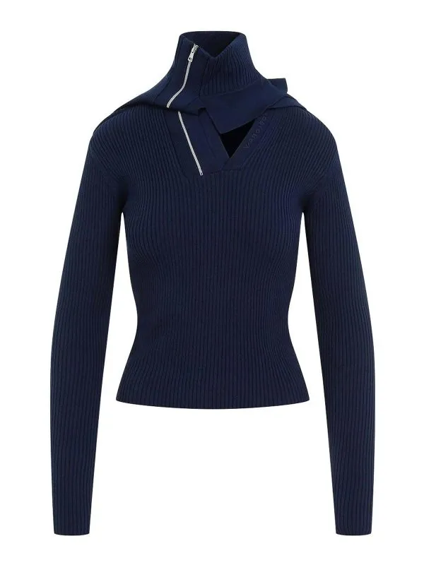 Y/Project Pull Col Rond - Bleu Foncé - Femme | 106TO005Y38NAVY