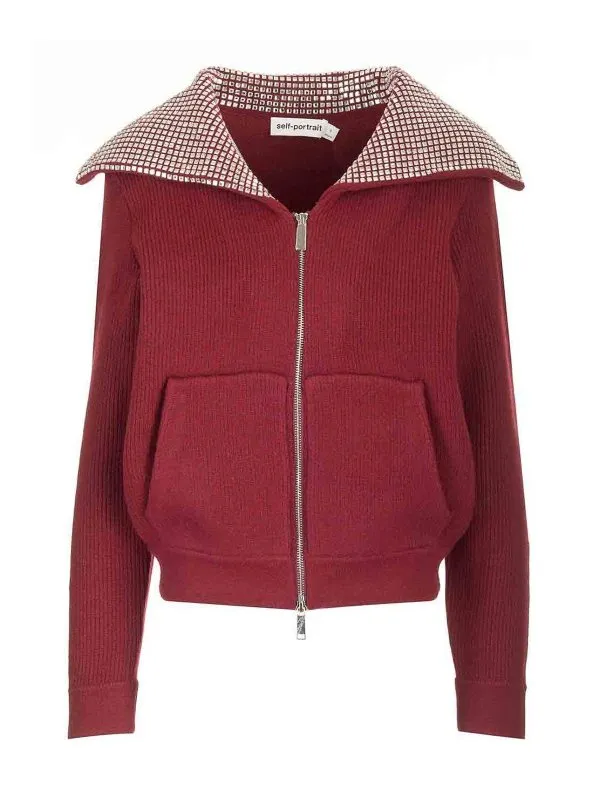 Self Portrait Cardigan - Rouge Brun - Femme | RS25117JBUBURGUNDY