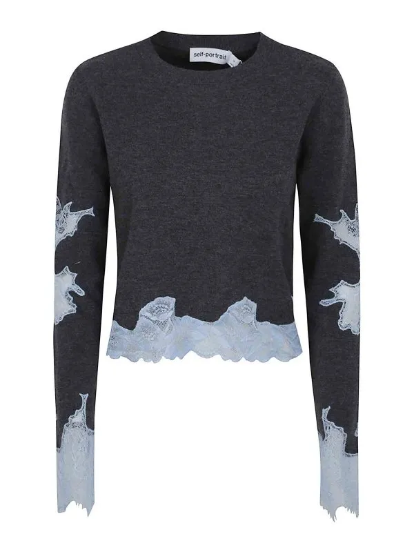 Self Portrait Pull Col Rond - Gris - Gris - Femme | PF25083TGRGREY