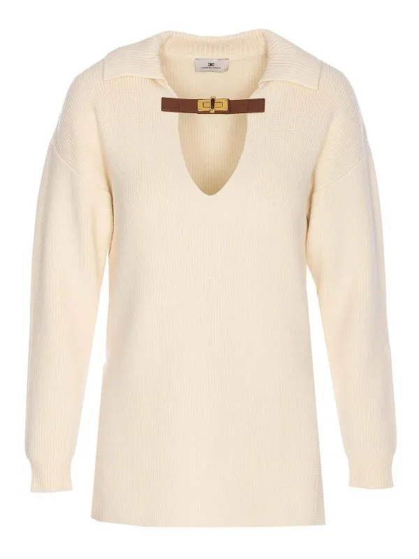 Elisabetta Franchi Pull Col Rond - Blanc - Blanc | MK06S56E2DZ9