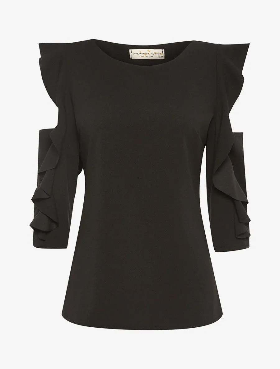 Top bras nus et volantés - noir