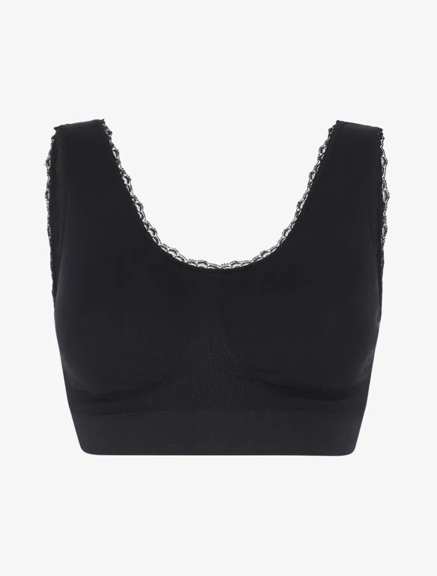 Brassière à détail dentelle et coussinets amovibles - Noir