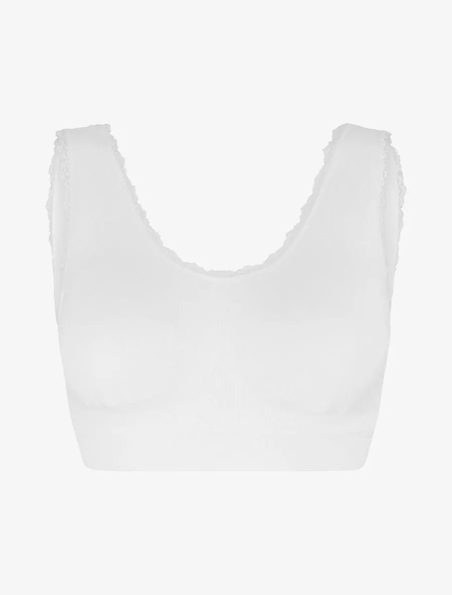 Brassière à détail dentelle et coussinets amovibles - Blanc