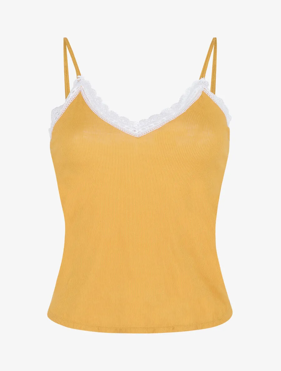 Ensemble pyjama côtelé débardeur et short - Jaune moutarde