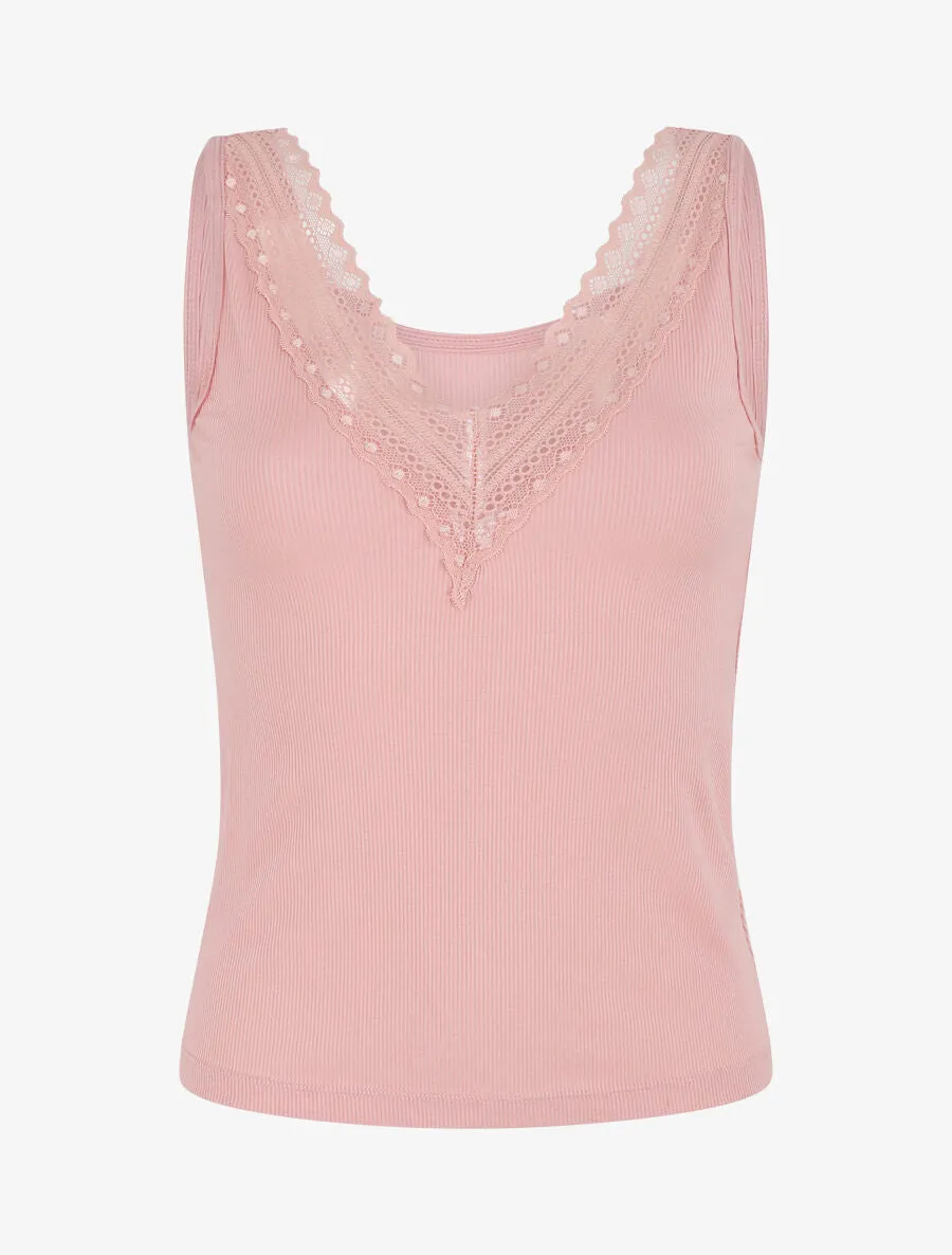 Ensemble pyjama en dentelle côtelé - Rose