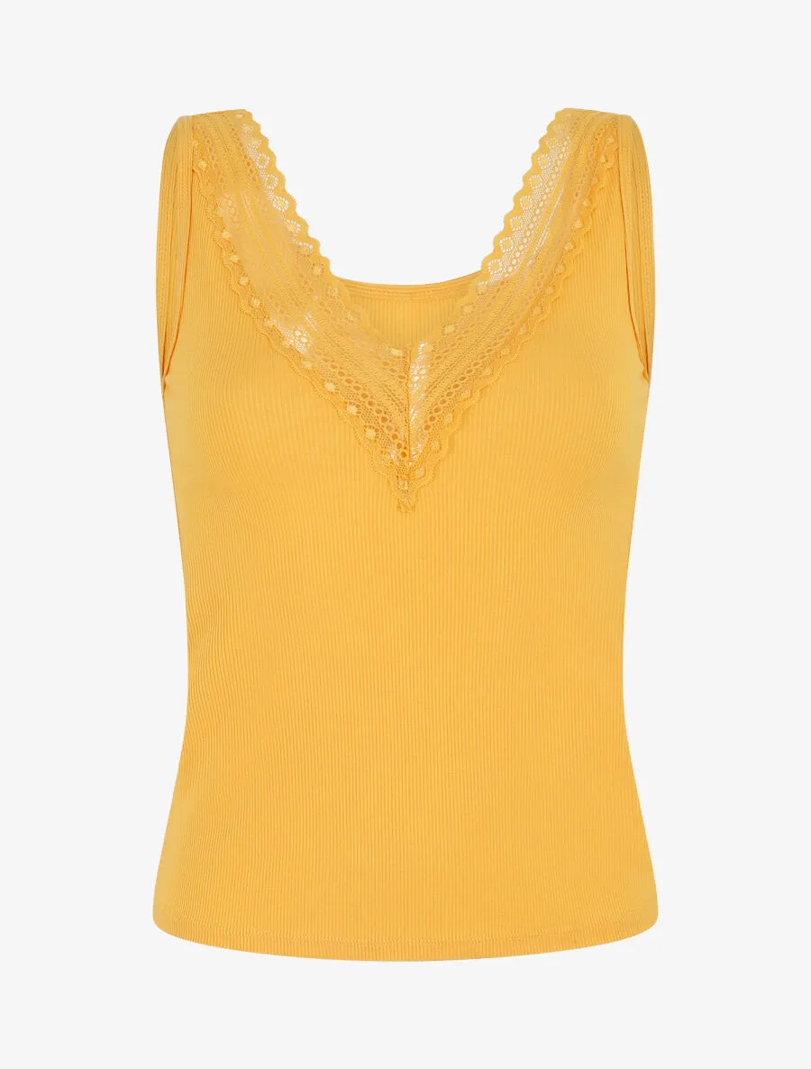 Ensemble pyjama en dentelle côtelé - Jaune