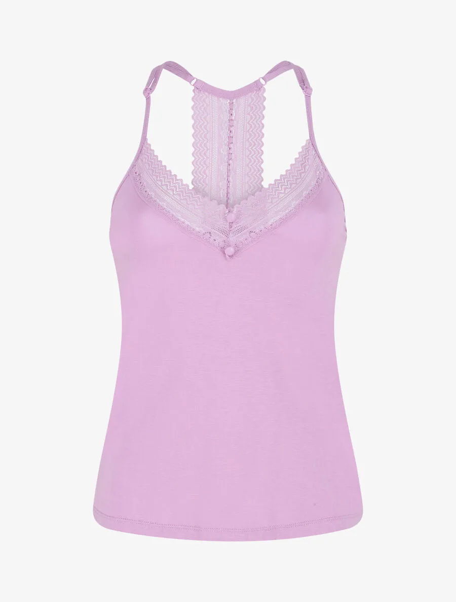 Ensemble pyjama en dentelle et boutons décoratifs - Lilas