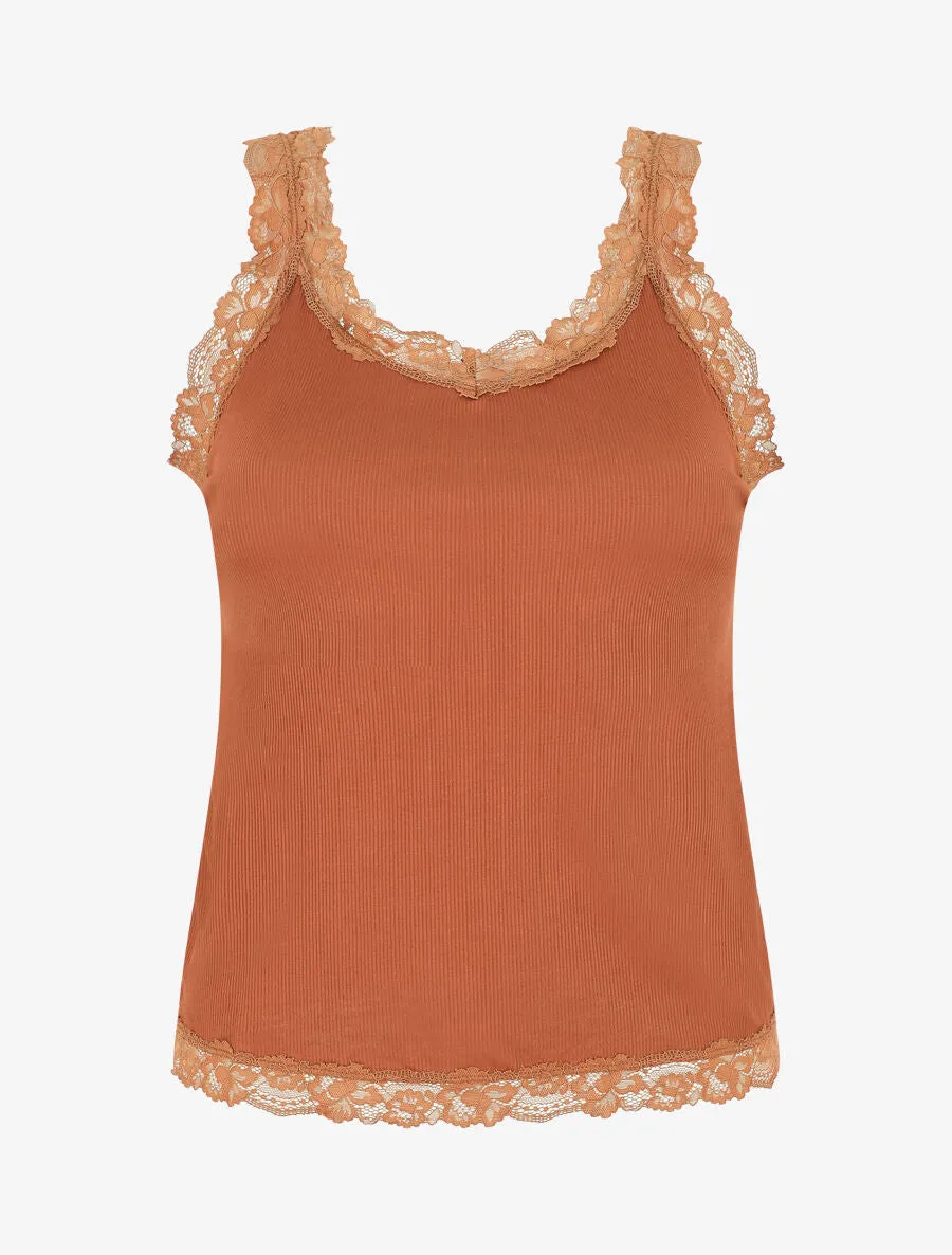 Ensemble pyjama débardeur et short à détail dentelle - Rouille