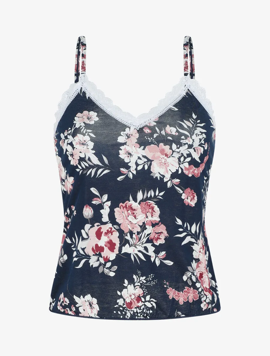 Ensemble pyjama en dentelle à motif floral - Marine