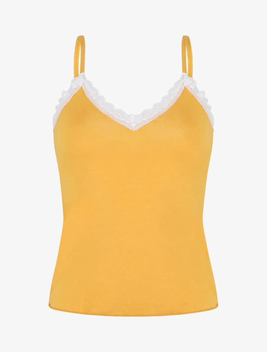 Ensemble pyjama en dentelle bicolore - Jaune moutarde