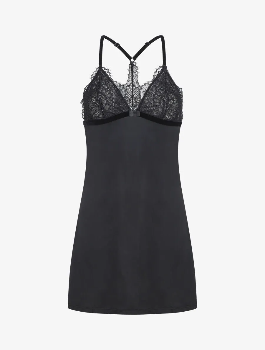 Robe nuisette dos nageur et dentelle - Noir