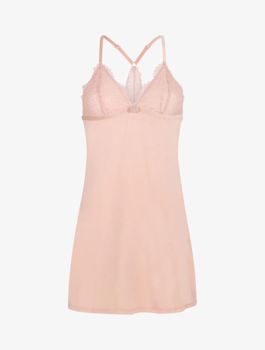 Robe nuisette dos nageur et dentelle - Rose