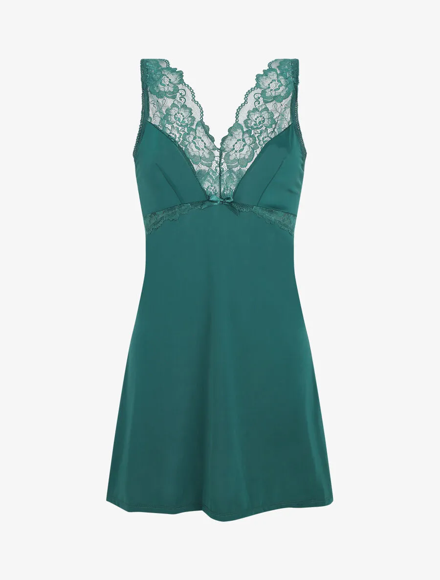 Robe nuisette à col en dentelle - Vert sapin