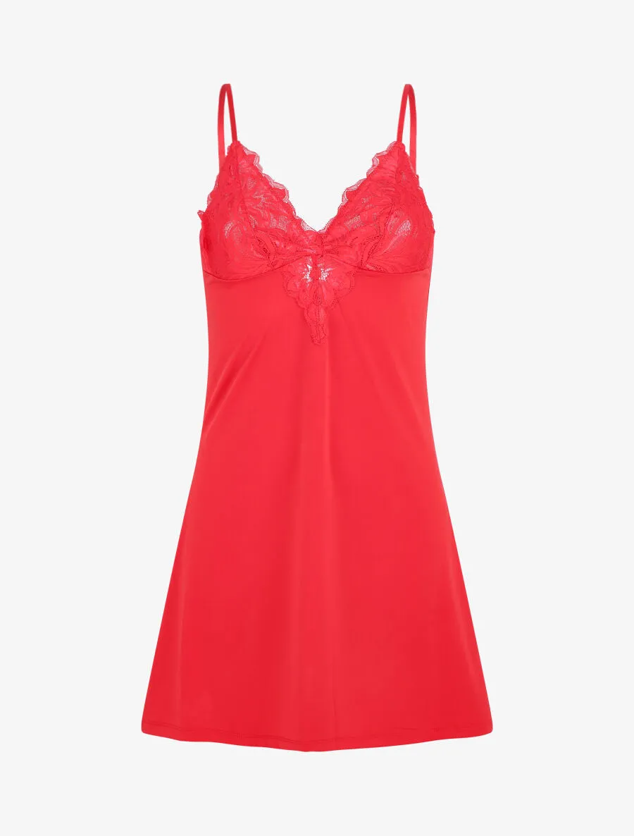 Robe nuisette unie et haut en dentelle - Rouge