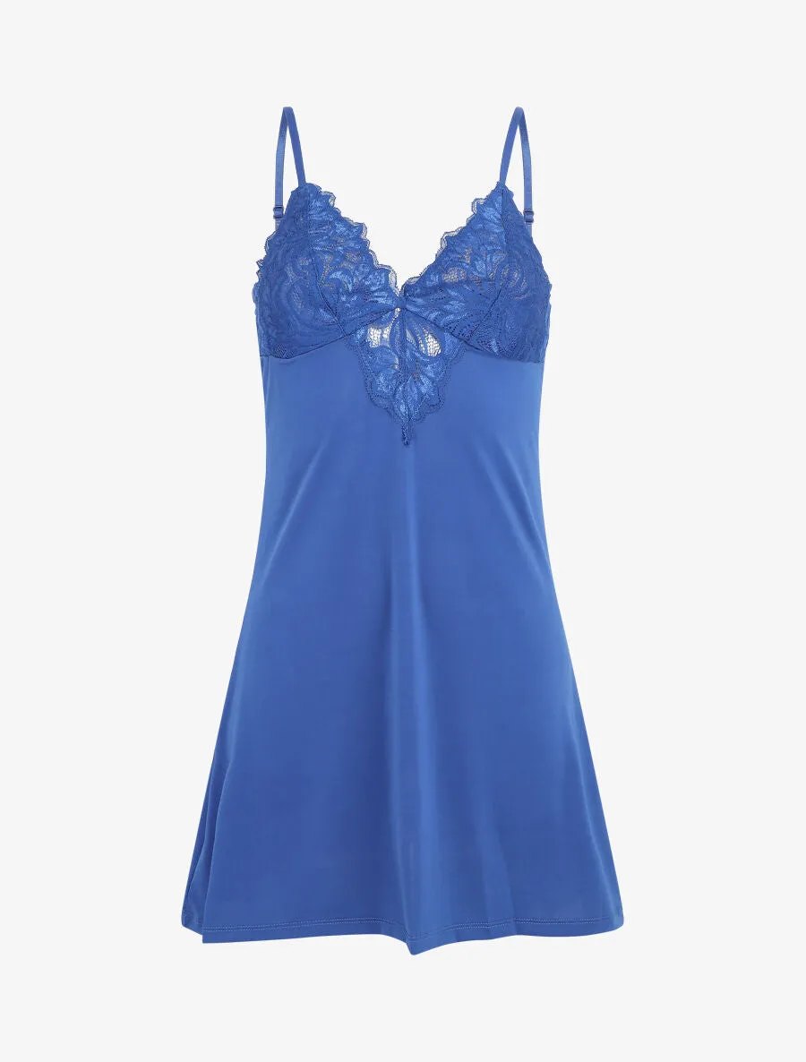 Robe nuisette unie et haut en dentelle - Marine