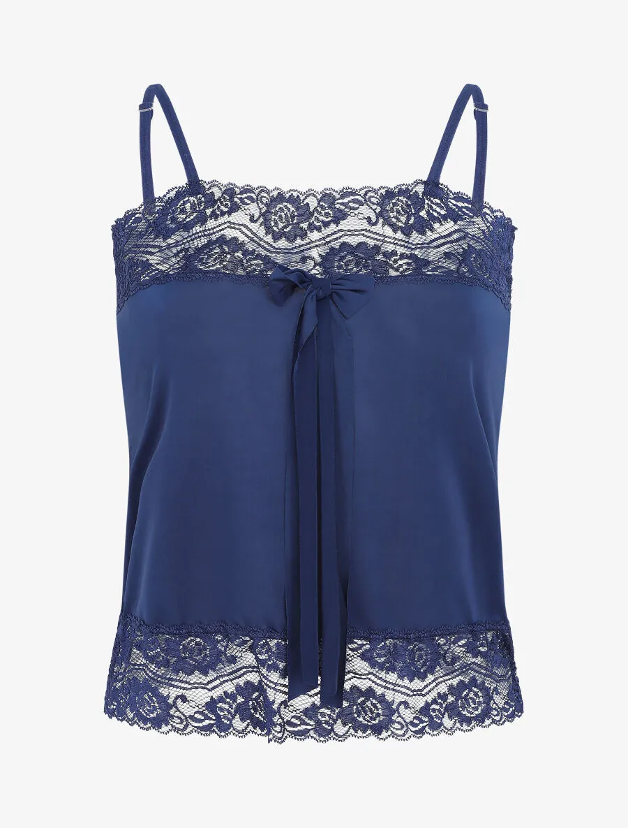 Ensemble pyjama à détail dentelle et noeud - Marine