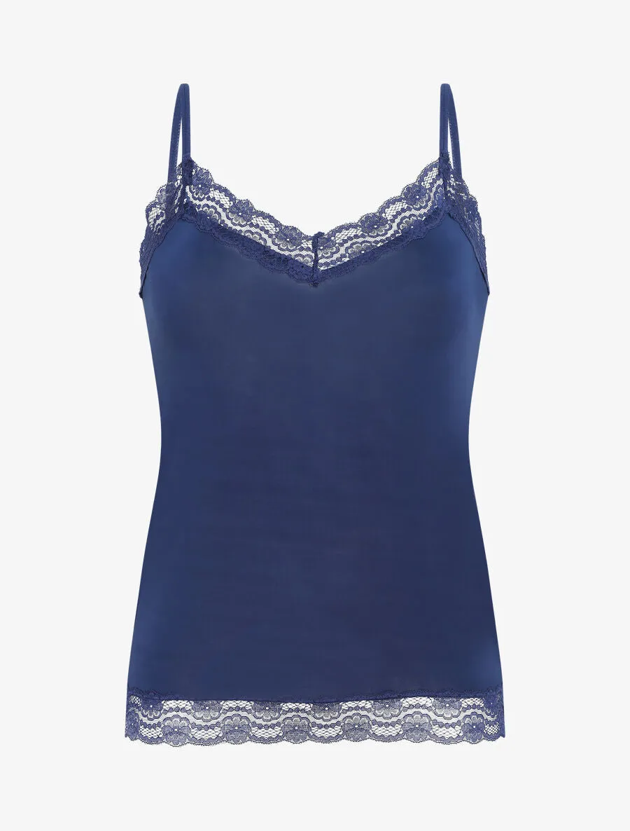 Ensemble pyjama uni à détail dentelle - Marine