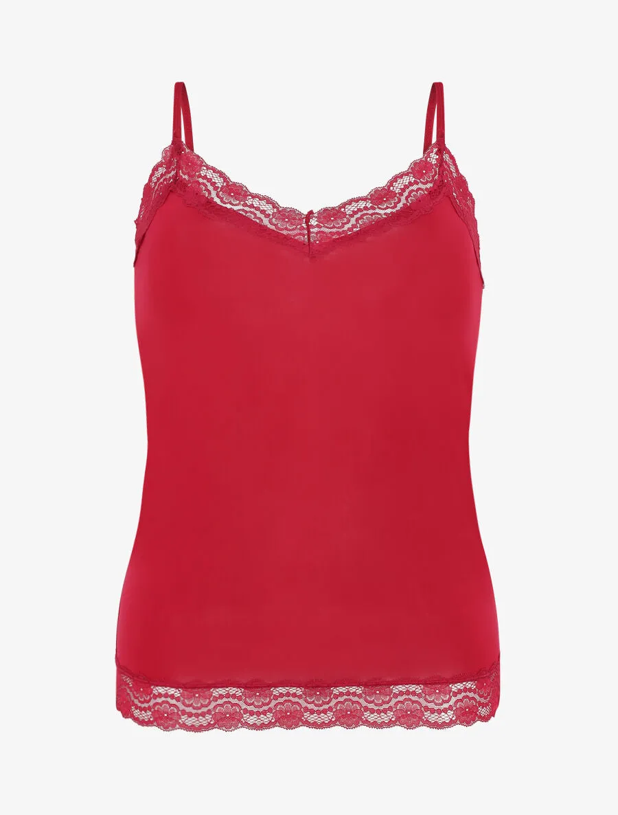 Ensemble pyjama uni à détail dentelle - Bordeaux