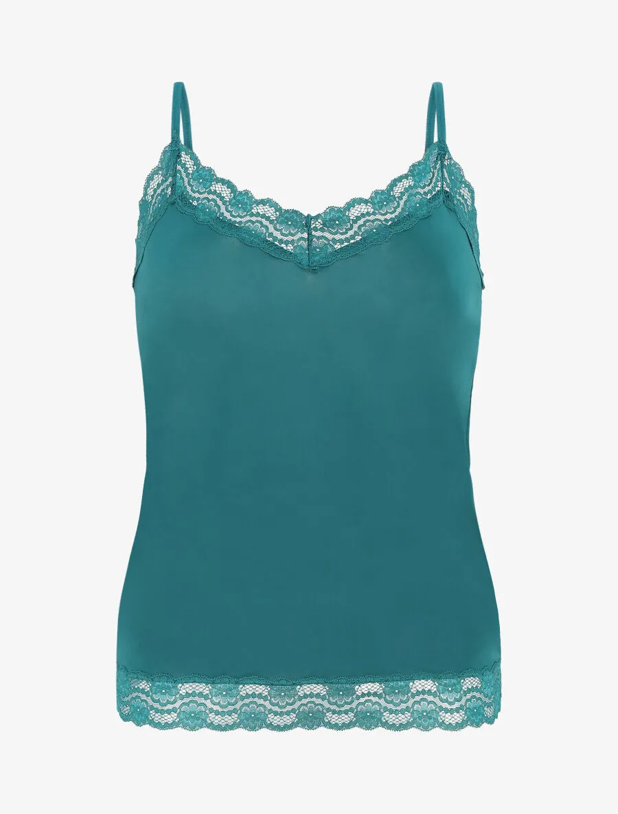 Ensemble pyjama uni à détail dentelle - Vert sapin