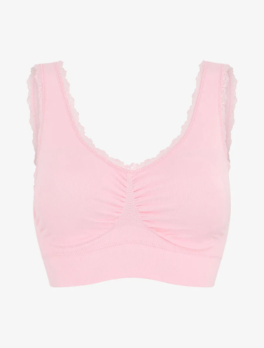 Brassière uni avec coussinets amovibles et broderies - Rose