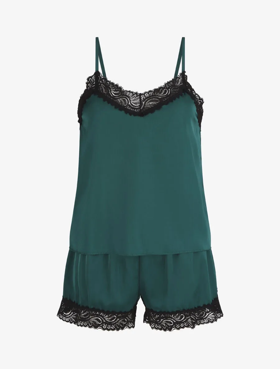 Ensemble caraco et short de pyjama satiné - Vert sapin
