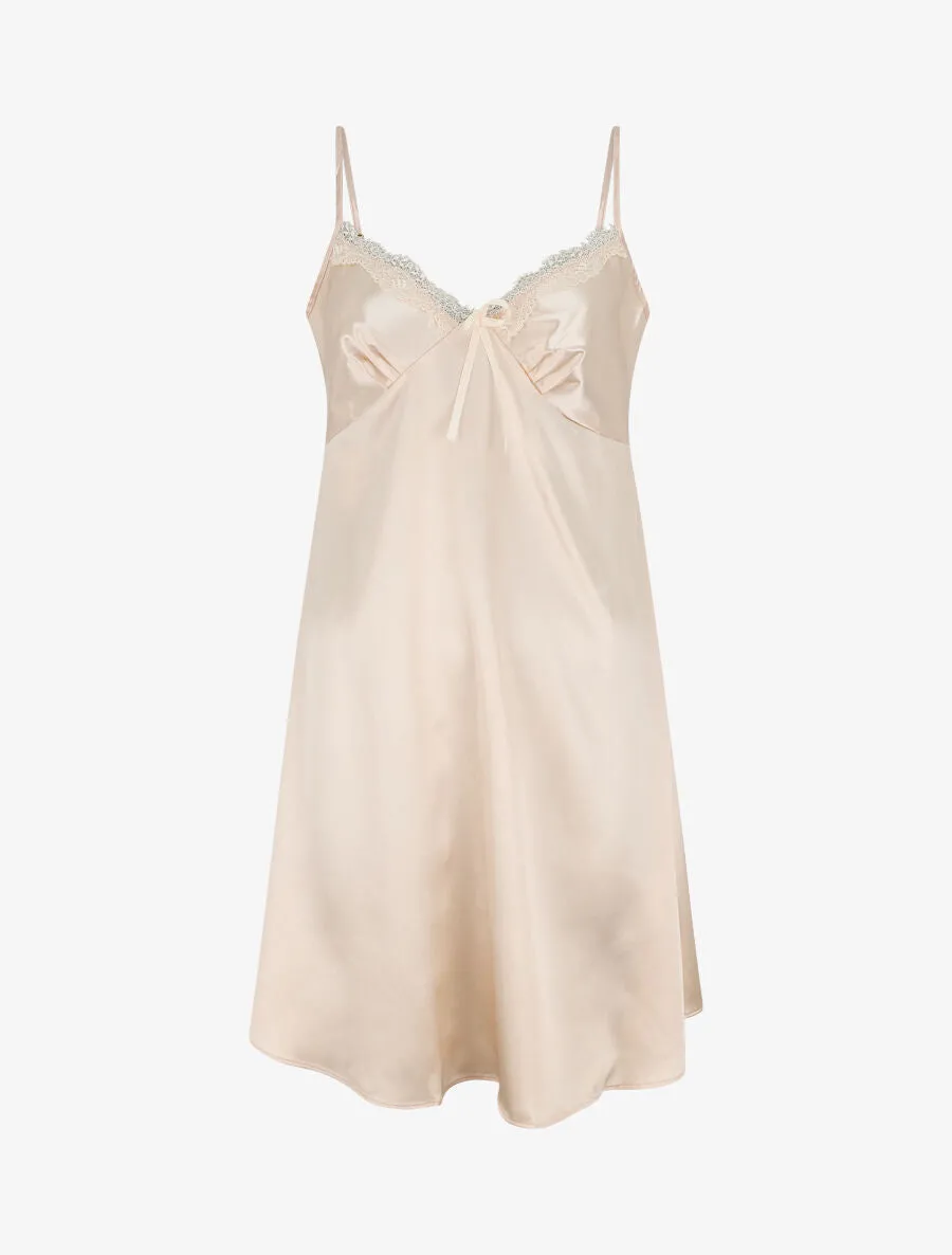 Nuisette unie à col V en dentelle effet satiné - Or