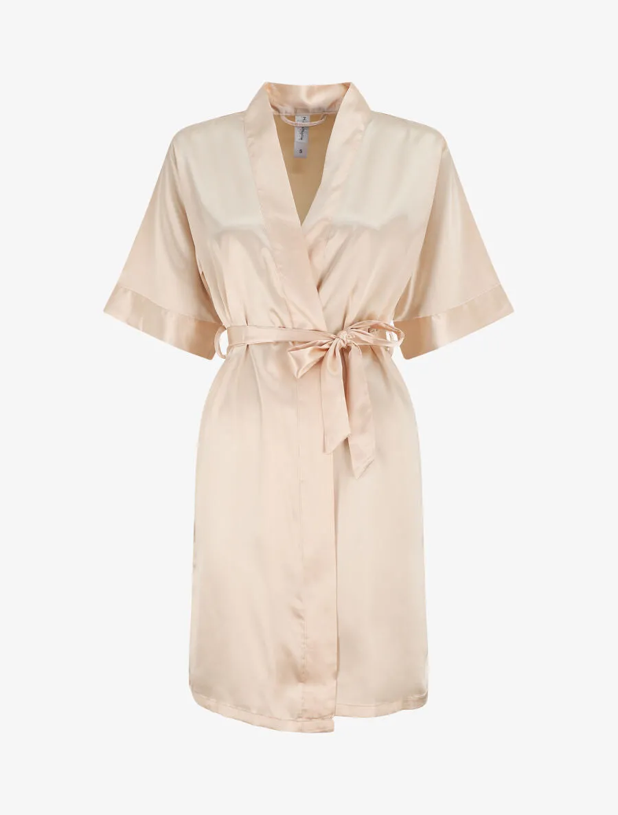 Ensemble kimono et nuisette satinés - Beige