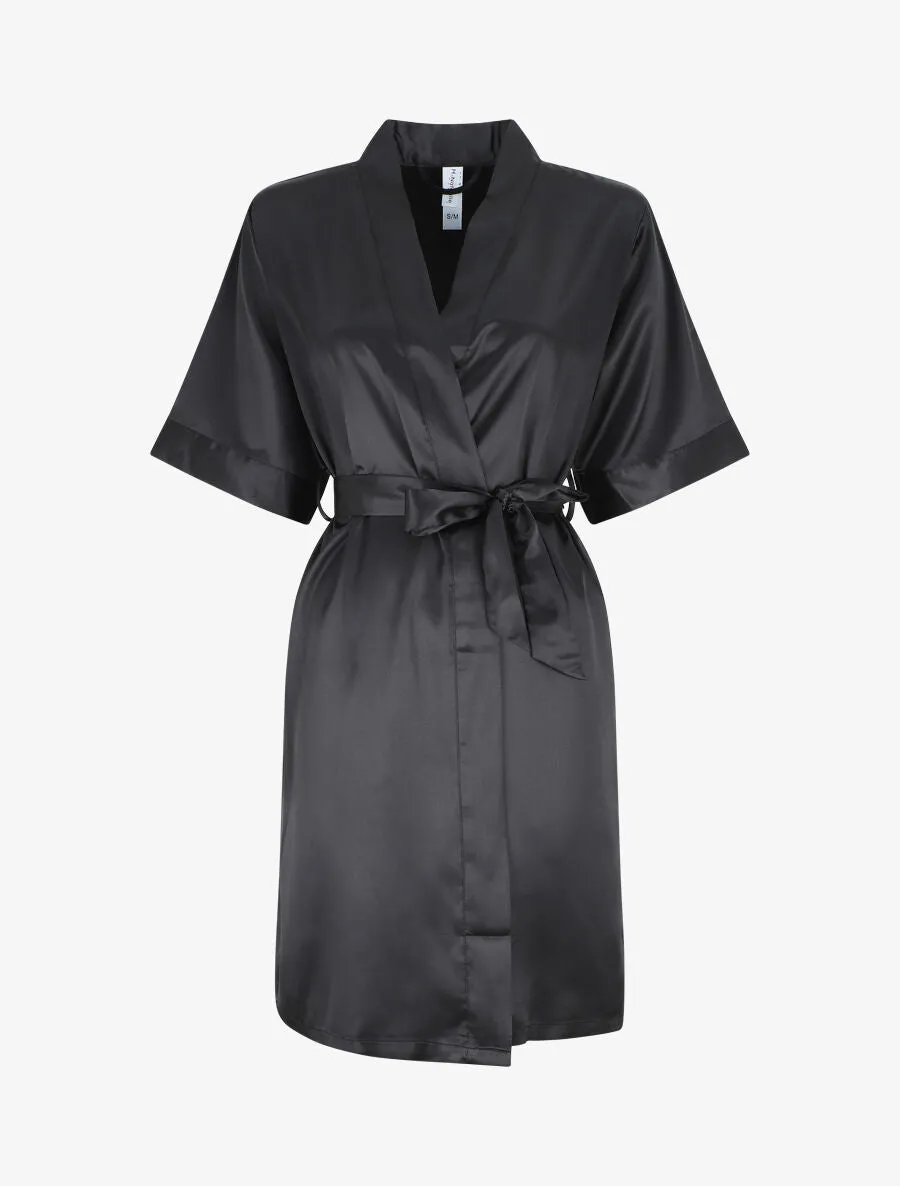 Ensemble kimono et nuisette satinés - Noir