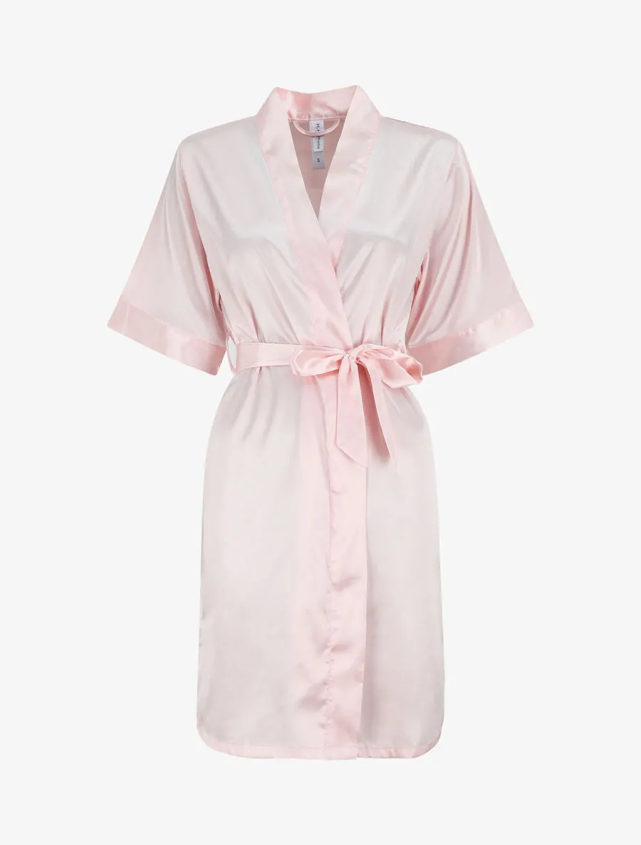 Kimono satiné manches courtes - Rose pastel