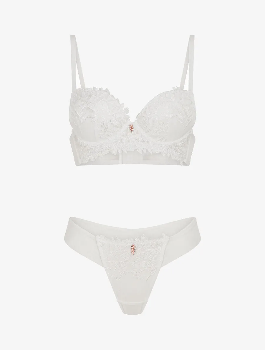 Ensemble soutien-gorge et tanga à bijoux lauriers strassés - Blanc
