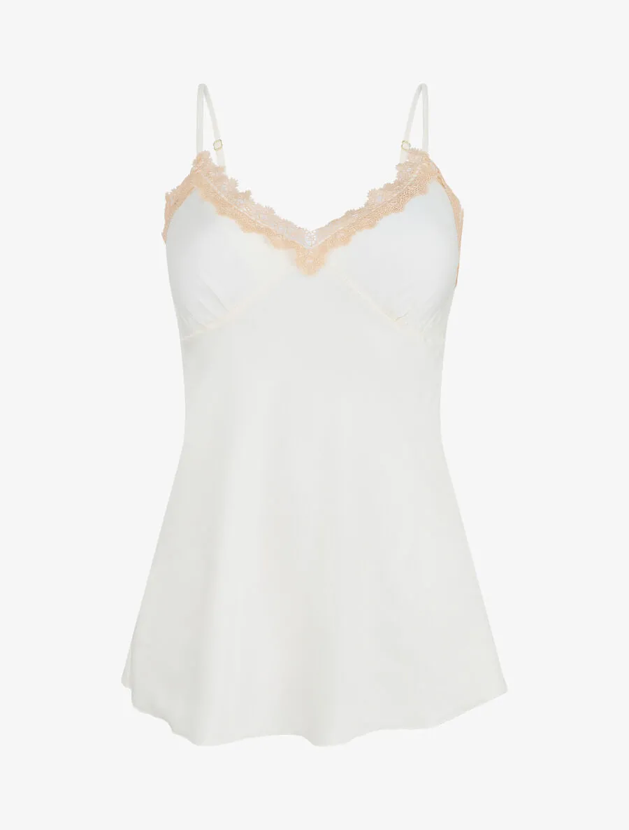 Ensemble caraco et short de pyjama satiné à dentelle - Blanc